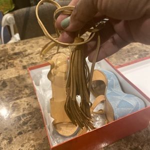 Guess platform suede and denim sandals